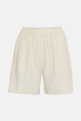 Crème court de France, avec une ceinture élastique et une texture linéaire.