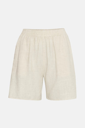 Crème court de France, avec une ceinture élastique et une texture lin.