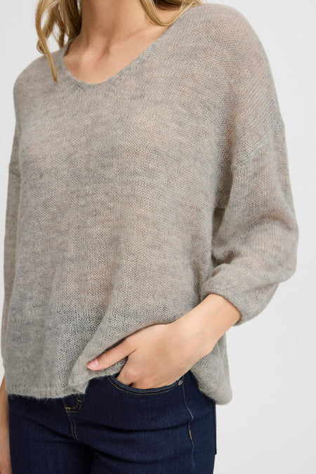 Pull à col en V - gris