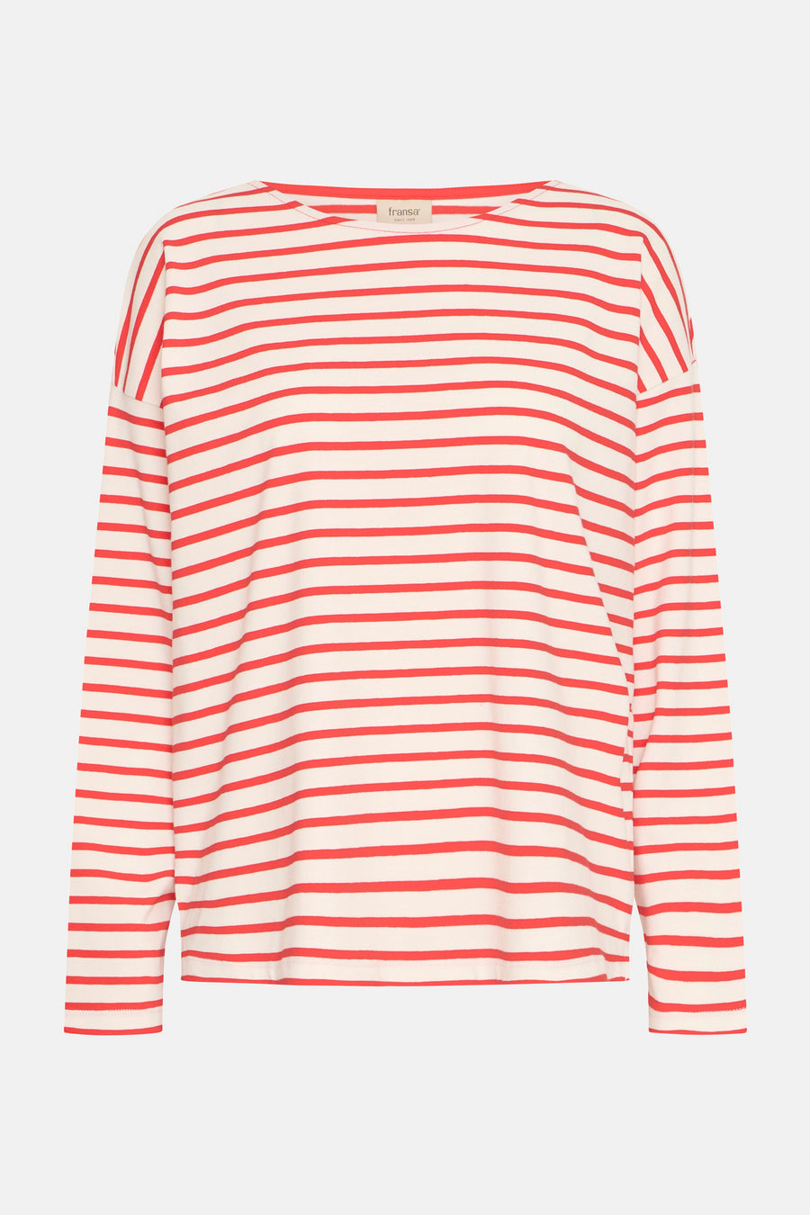 T-shirt rayé rouge et blanc à manches longues de France, avec un col rond.