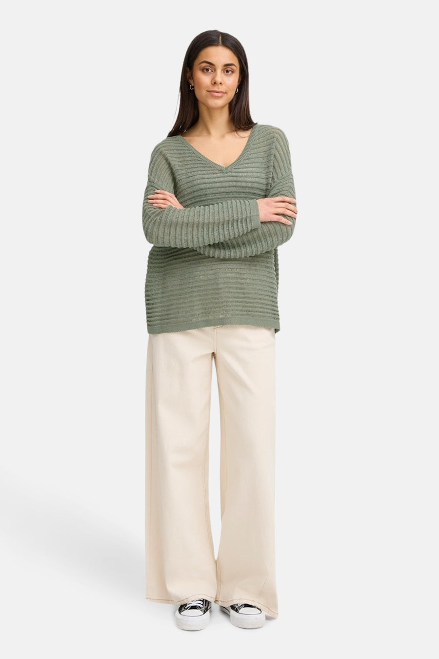 Pull à col rond - Kaki - Fransa®