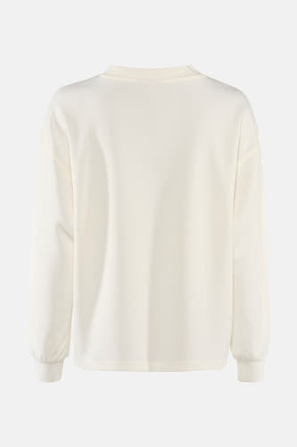 Witte sweater van Fransa met lange mouwen en ronde hals, rugzijde getoond.
