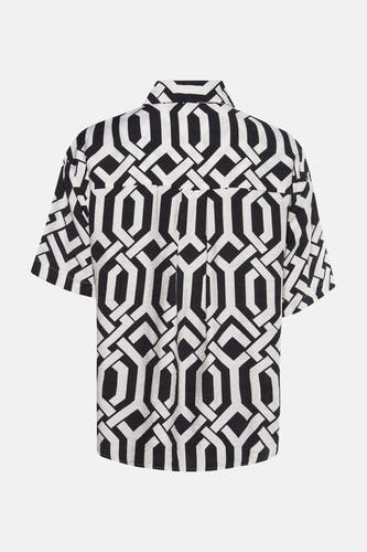 Chemise noire à longues manches de France, avec un motif graphique noir et blanc.