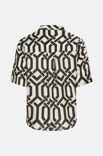 Chemise noire à longues manches de Fransa, avec un motif géométrique en noir et blanc.