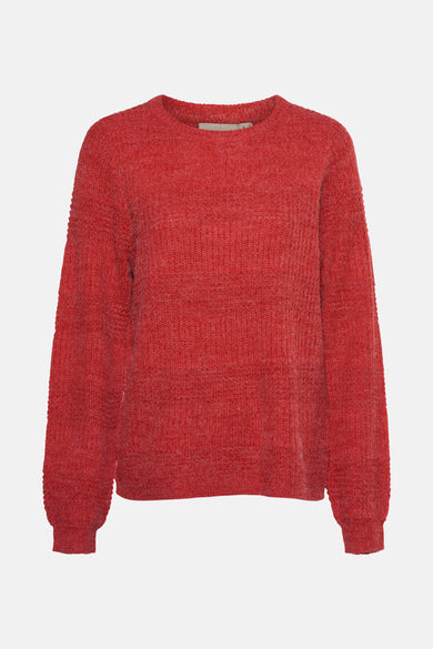 Pull rouge avec col rond de Fransa®, texture tricotée épaisse et longues manches.