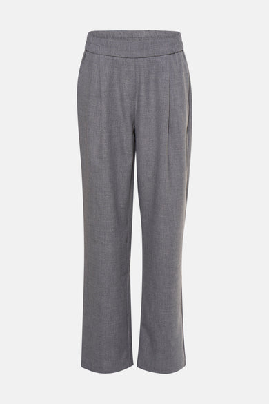 Pantalon gris de France, avec une ceinture élastique.