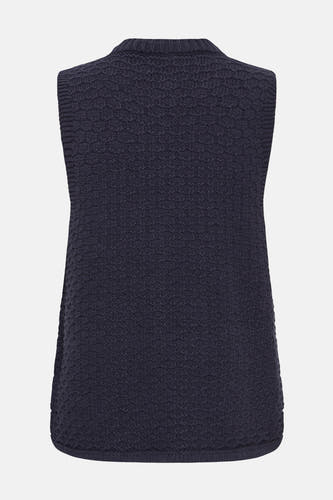 Gilet bleu de France, avec une texture tricotée unique et un design sans manches.