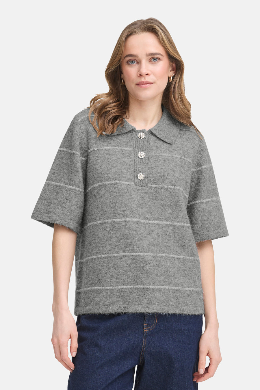 Pull à col en V - gris - Fransa®