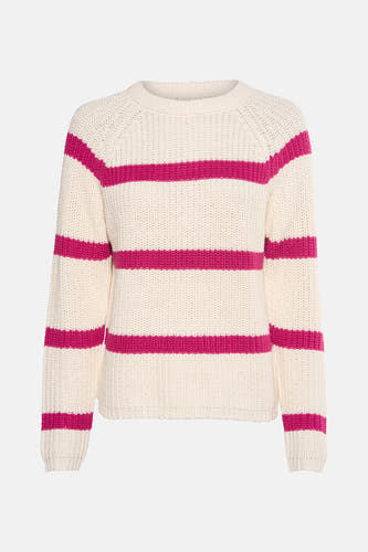 T-shirt rose avec col rond de France, avec des rayures crème et rose.