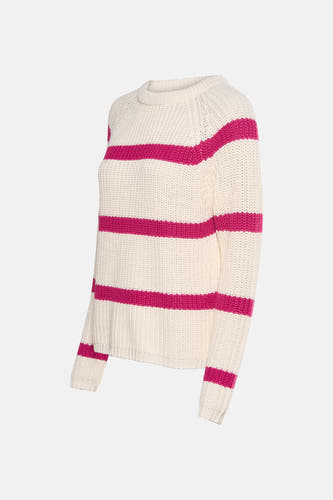 T-shirt rose avec col rond de Fransa®, avec des rayures crème et roses.