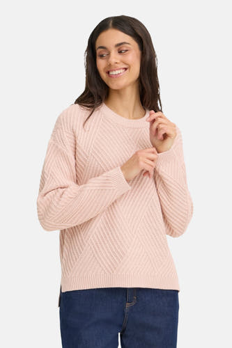 T-shirt rose avec col rond de France, avec un motif à carreaux et des manches longues.