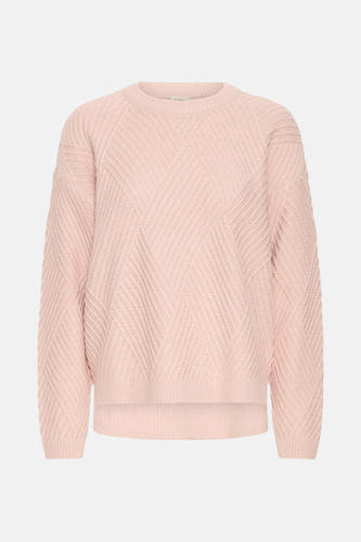 T-shirt rose avec col rond de France, doté d'un motif géométrique frappant.