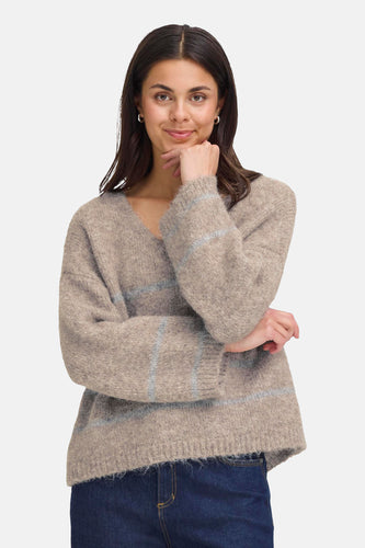 Pull à col en V - Beige - Fransa®