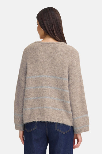 Pull à col en V - Beige - Fransa®