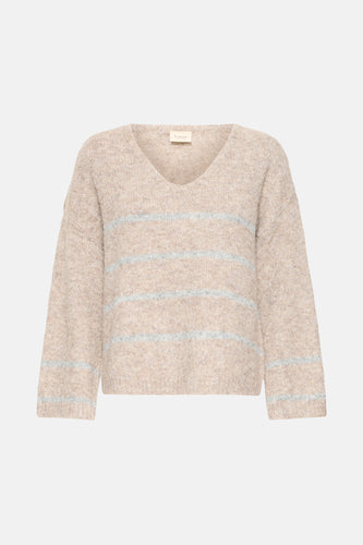 Pull à col en V - Beige - Fransa®