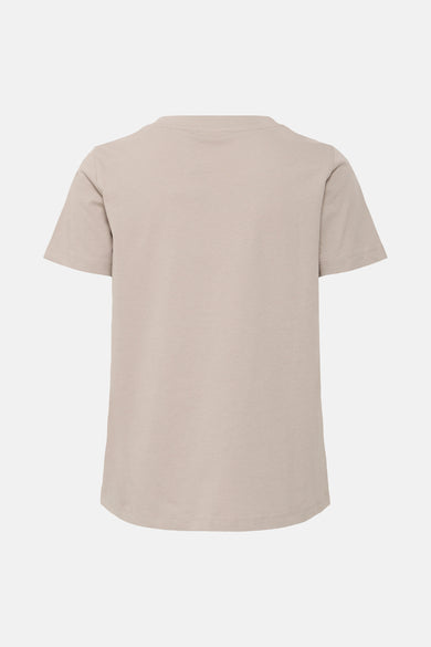 Beige T-shirt met korte mouwen van Fransa, effen kleur en klassieke ronde halslijn.