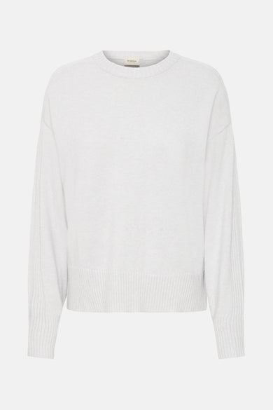 Sweat-shirt gris avec col rond de France, avec des manches longues et une texture lisse.