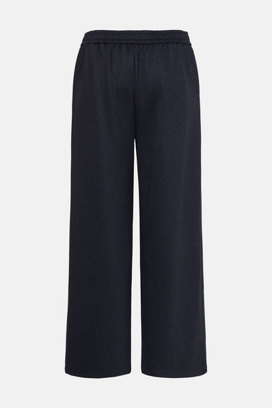 Blauwe broek van Fransa, met elastische tailleband en wijde pijpen.
