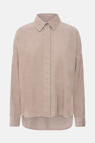 Chemise brune à longues manches de France, en texture corduroy avec longues manches et un col.