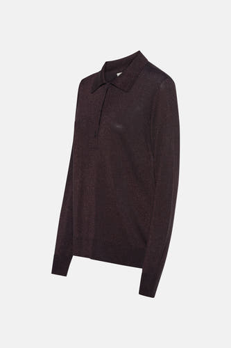 Pull marron avec col rond de France, avec des détails glitter subtils et des manches longues.