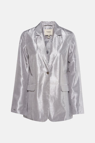 Blazer en argent de France, avec une texture brillante et lisse, vue depuis l'arrière.
