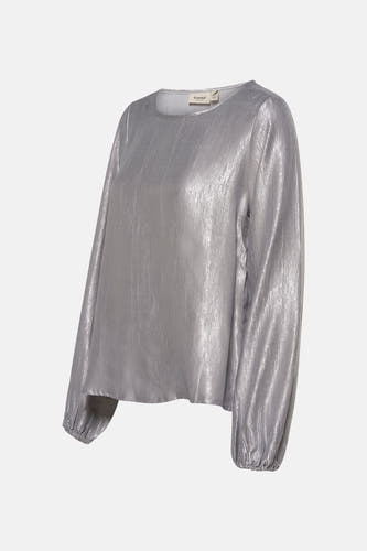 Zilveren blouse met lange mouwen van Fransa, met een subtiele glans en gerimpelde manchetten.