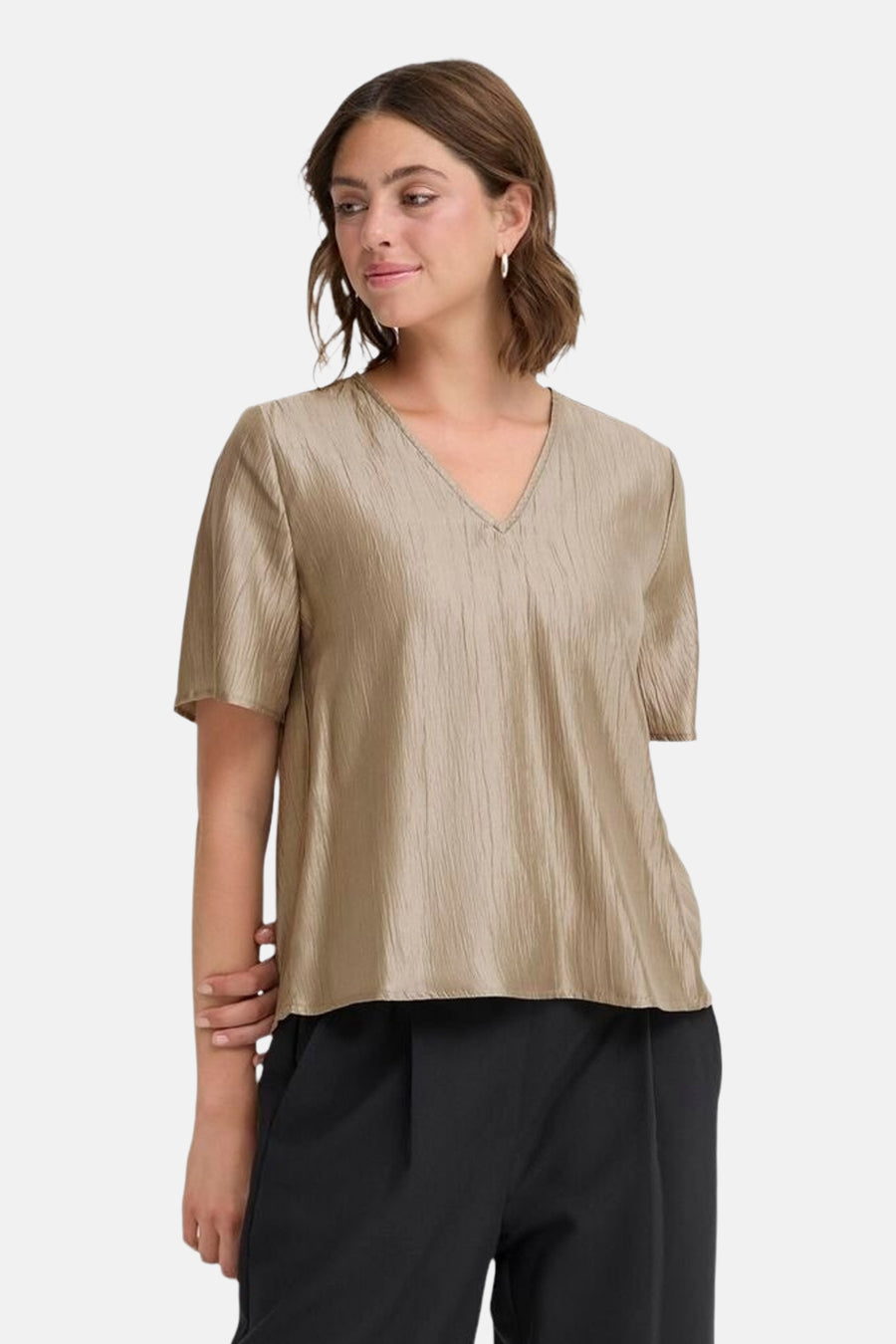 Blouse à manches courtes - beige - Fransa®