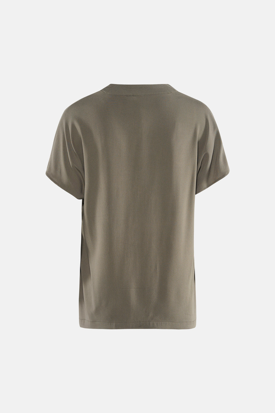Kaki blouse met korte mouwen van Fransa, effen kleur met een subtiele textuur, gezien vanaf de achterkant.
