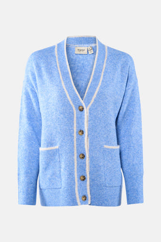 Veste bleue de France, à longues manches, avec fermeture à boutons et poches brodées.
