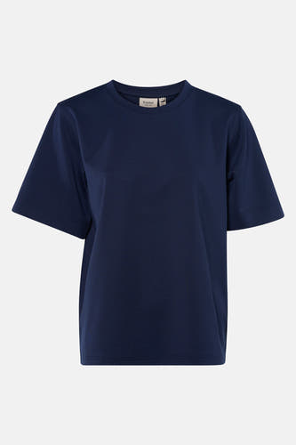 T-shirt bleu à manches courtes de France, couleur unie et col rond simple.