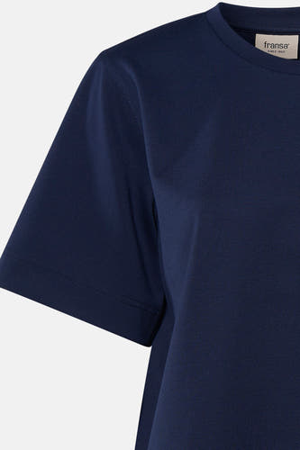 T-shirt bleu à manches courtes de France, d'une couleur unie et d'une ligne de col ronde classique.