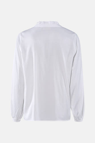 Blouse blanche à longues manches de Fransa, avec des volants le la ligne du cou.