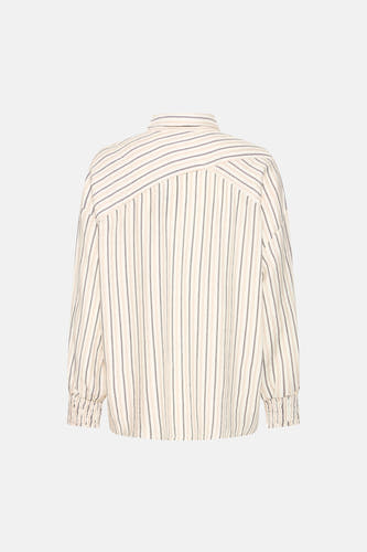 Chemise écru à manches longues de Fransa, avec des rayures verticales noires et beiges.