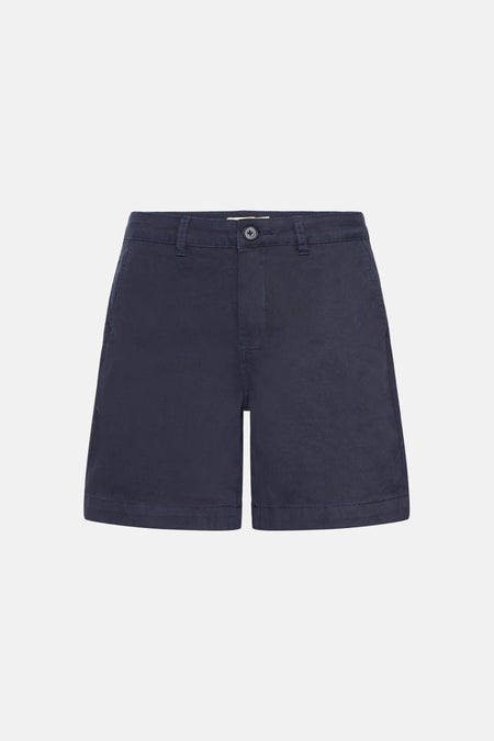 Short bleu de Fransa, vue arrière avec passants de ceinture et poches.