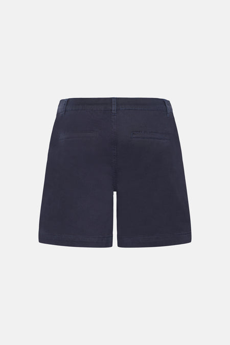 Blauwe short van Fransa, achterkant zichtbaar met riemlussen en zakken.
