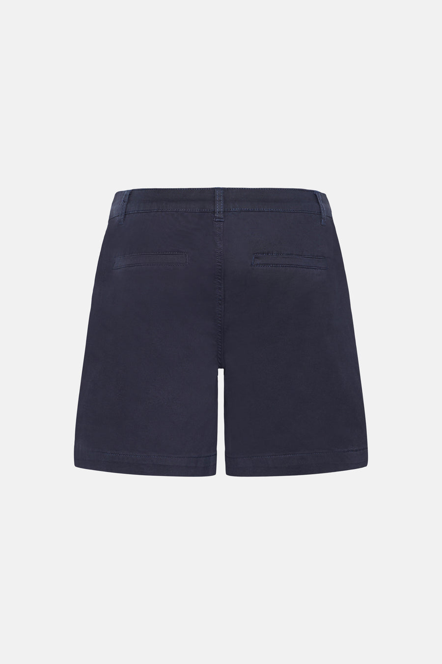 Blauwe short van Fransa, achterkant zichtbaar met riemlussen en zakken.
