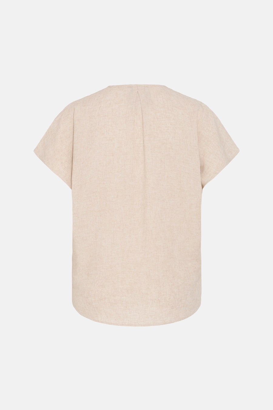 Chemisier beige à manches courtes de Fransa, avec une texture aspect lin et un décolleté simple au dos.
