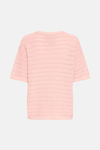 Pull rose à col rond de Fransa, avec motif ajouré et manches courtes.