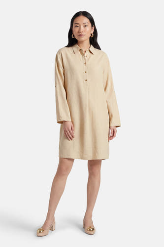 Robe beige à manches courtes de Fransa, avec manches longues et boutons dorés.
