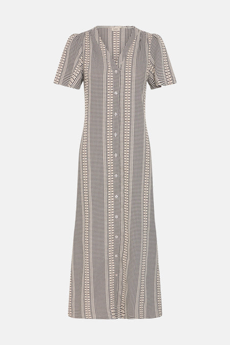 Robe grise à manches courtes de Fransa, avec un motif à carreaux.