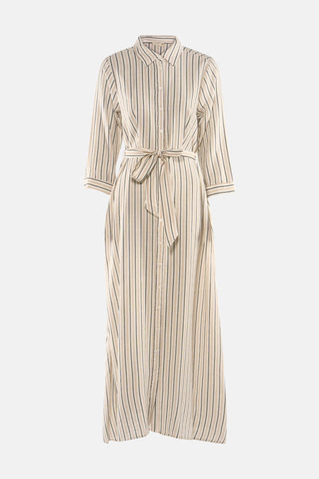 Robe à manches longues rayée de Fransa, avec une ceinture et une fermeture boutonnée sur le devant.