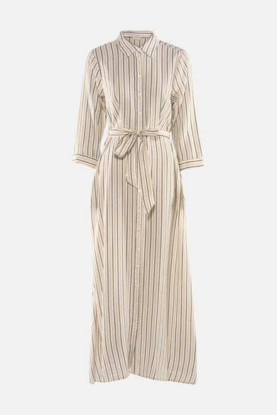 Robe à manches longues rayée de Fransa, avec une ceinture et une fermeture boutonnée sur le devant.