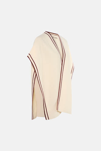 Gilet écru de Fransa, avec des rayures rouge foncé le long des bords.