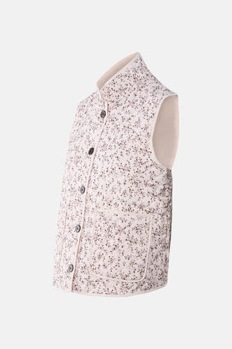 Gilet écru de Fransa, avec imprimé floral et fermeture à boutons, en vue de dos.