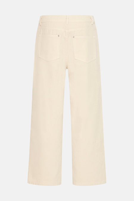 Ecru gekleurde jeans van Fransa, met achterzakken en een wijde pijp.