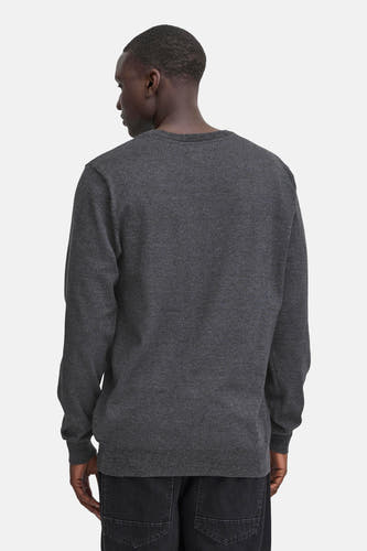 Pull gris BLEND avec col rond, vu de l'arrière, avec une subtile texture.