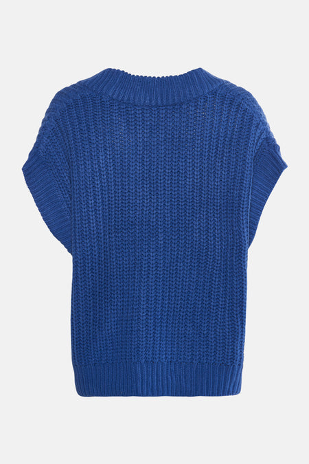 Veste bleue de B.YOUNG, avec une texture grossière trite et courtesteses, côté dos.