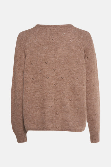 Gilet beige avec col rond de B.YOUNG, avec des manches raglan et un délicat motif à trous.