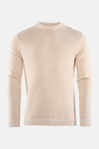 T-shirt écru avec col rond de SOLID, tissu côtelé horizontal.