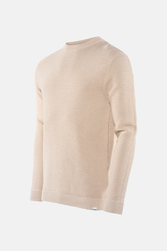 T-shirt écru avec col rond de SOLID, en texture côtelée.